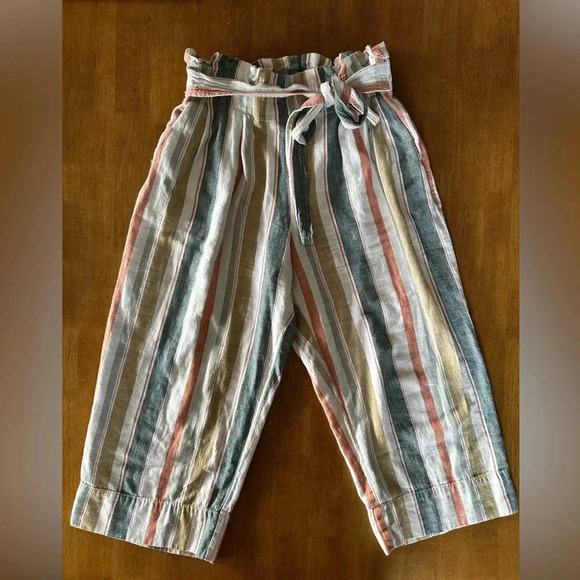 Madewell Tie-Waist Huston Pull-On Crop Pants in Stripe, Size Large - Picture 5 of 9